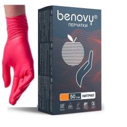 Нитриловые Красные перчатки "BENOVY" (S) 100шт (50пар)