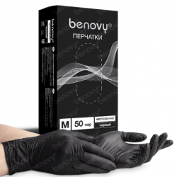 Нитриловые Черные перчатки "BENOVY" М 100шт (50пар)