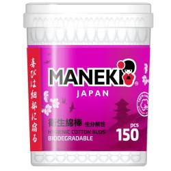 Палочки ватные космет. "Maneki" SAKURA, с бел. бум. стиком и 2 видами аппликатора: спиралевидный и заостренный, в пластиковом стакане, 150 шт./упак