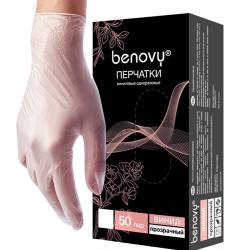 Перчатки виниловые BENOVY, M, прозрачные уп 100 шт (50 пар)