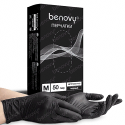 Купить Нитриловые Черные перчатки "BENOVY" М 100шт (50пар) Нитриловые Черные перчатки "BENOVY" М 100шт (50пар)